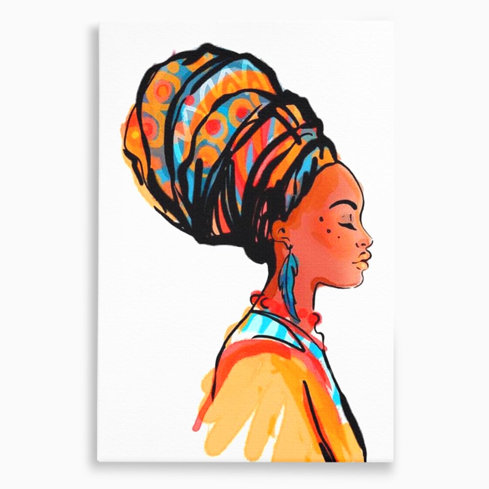 Tablou Canvas Premium, LuxCanva® G1075, Profilul Femeii Africane , Chip, Afro, Turban, Profil, Feminin, Gratie, Regalitate, Africa, Living, Dormitor