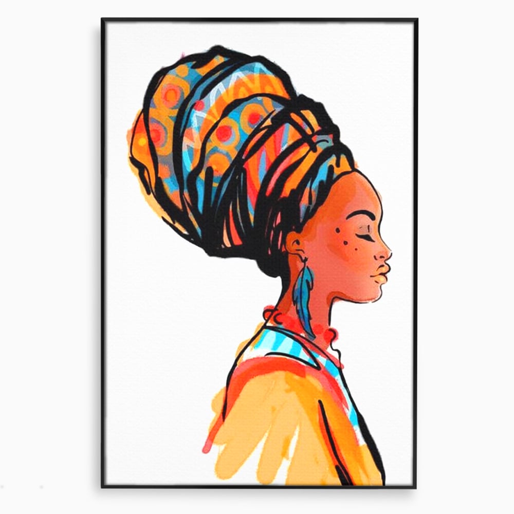 Tablou Canvas Premium, LuxCanva® G1075, Profilul Femeii Africane , Chip, Afro, Turban, Profil, Feminin, Gratie, Regalitate, Africa, Living, Dormitor