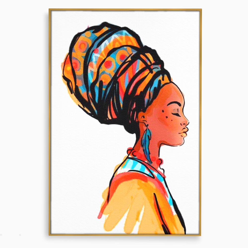 Tablou Canvas Premium, LuxCanva® G1075, Profilul Femeii Africane , Chip, Afro, Turban, Profil, Feminin, Gratie, Regalitate, Africa, Living, Dormitor