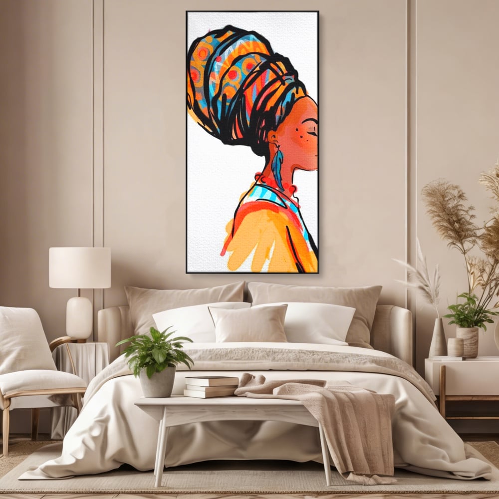 Tablou Canvas Premium, LuxCanva® G1075, Profilul Femeii Africane , Chip, Afro, Turban, Profil, Feminin, Gratie, Regalitate, Africa, Living, Dormitor