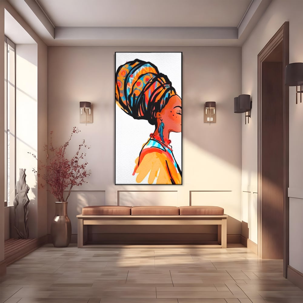 Tablou Canvas Premium, LuxCanva® G1075, Profilul Femeii Africane , Chip, Afro, Turban, Profil, Feminin, Gratie, Regalitate, Africa, Living, Dormitor