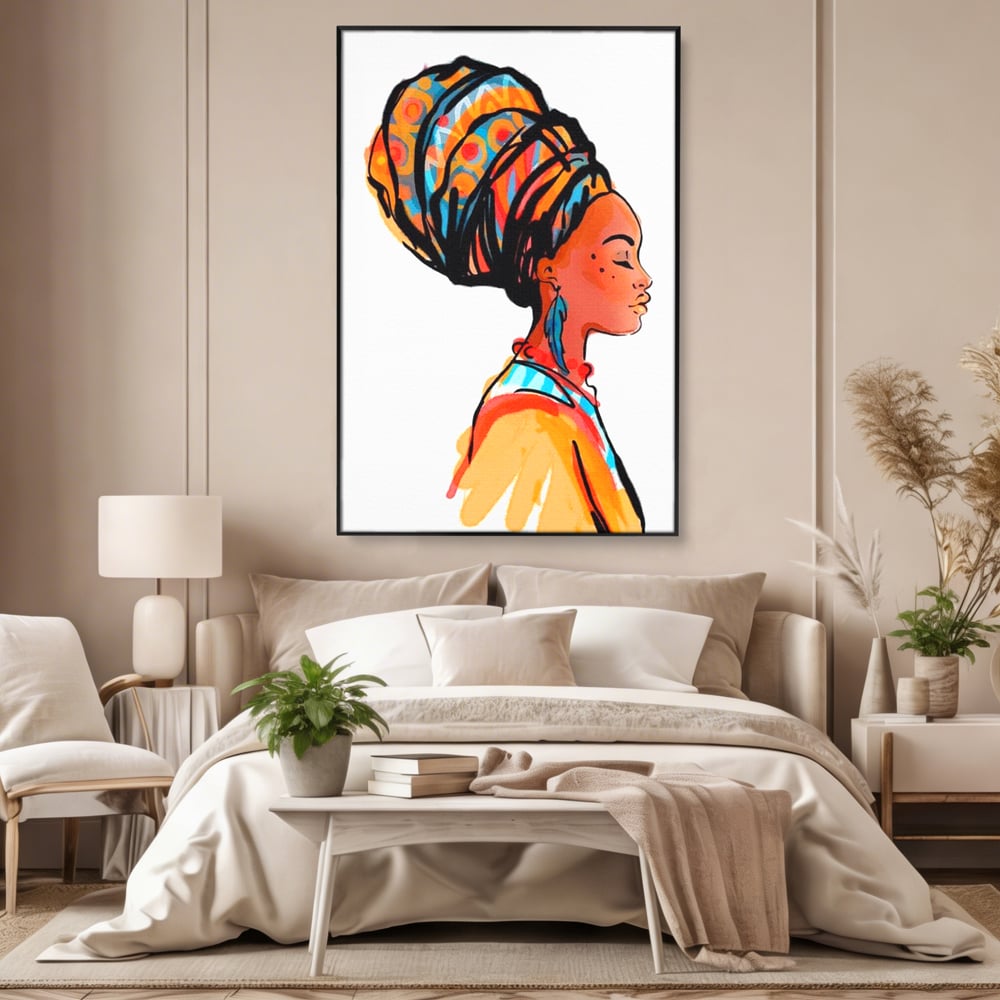 Tablou Canvas Premium, LuxCanva® G1075, Profilul Femeii Africane , Chip, Afro, Turban, Profil, Feminin, Gratie, Regalitate, Africa, Living, Dormitor