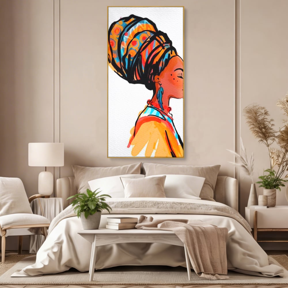 Tablou Canvas Premium, LuxCanva® G1075, Profilul Femeii Africane , Chip, Afro, Turban, Profil, Feminin, Gratie, Regalitate, Africa, Living, Dormitor