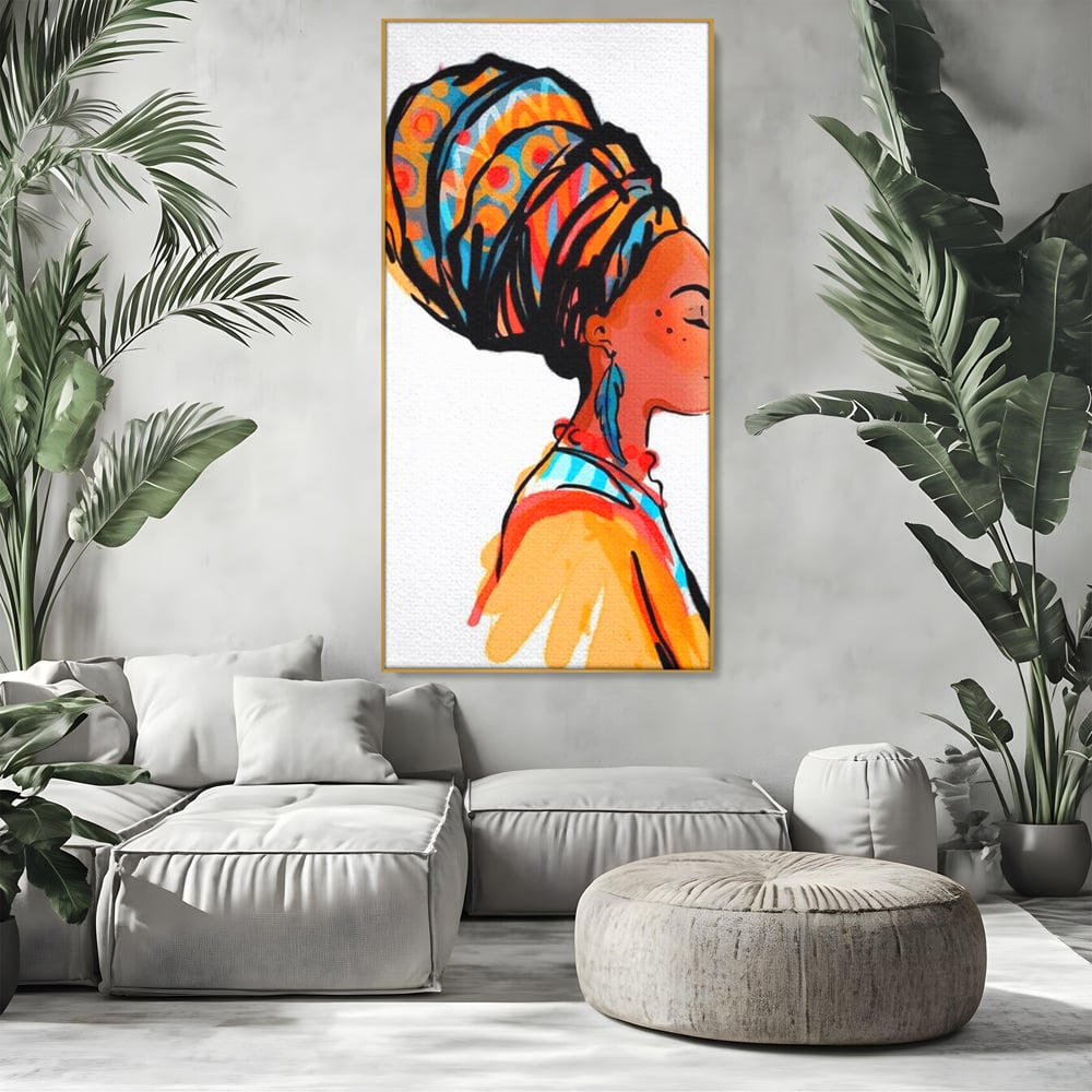Tablou Canvas Premium, LuxCanva® G1075, Profilul Femeii Africane , Chip, Afro, Turban, Profil, Feminin, Gratie, Regalitate, Africa, Living, Dormitor