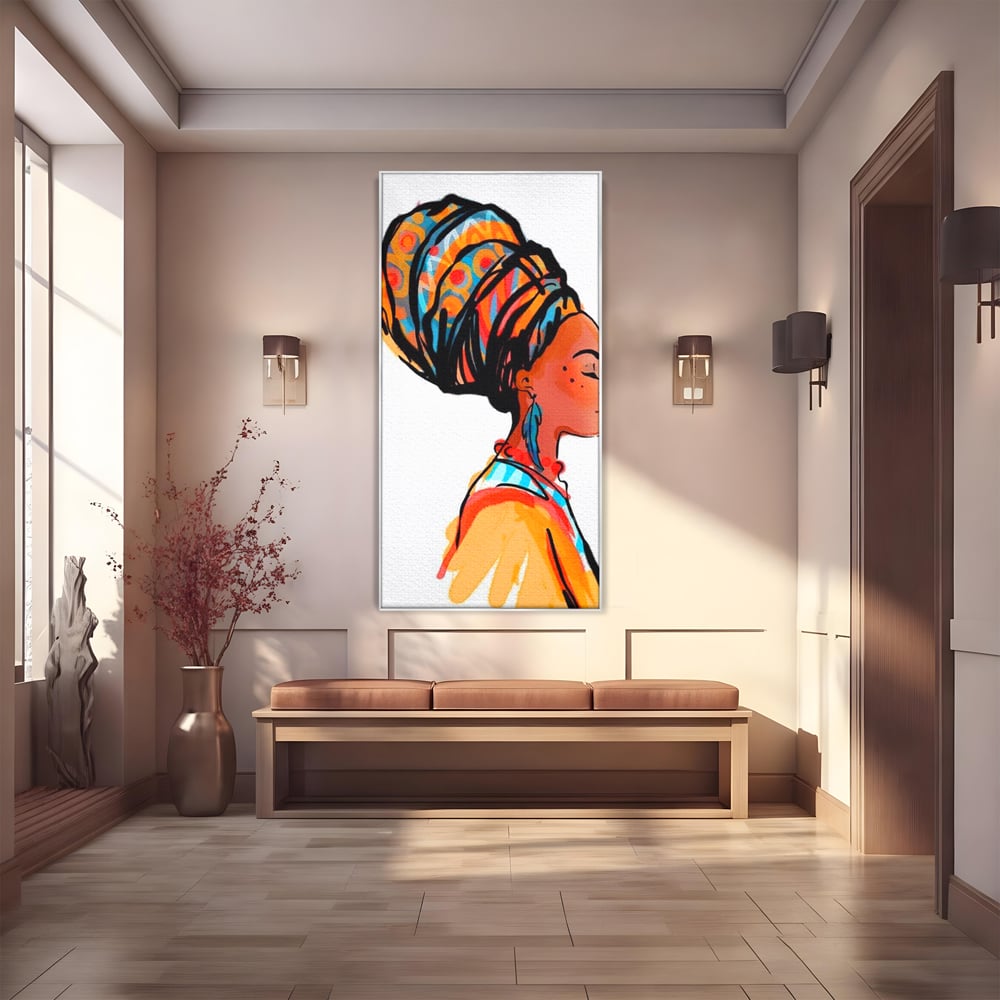 Tablou Canvas Premium, LuxCanva® G1075, Profilul Femeii Africane , Chip, Afro, Turban, Profil, Feminin, Gratie, Regalitate, Africa, Living, Dormitor