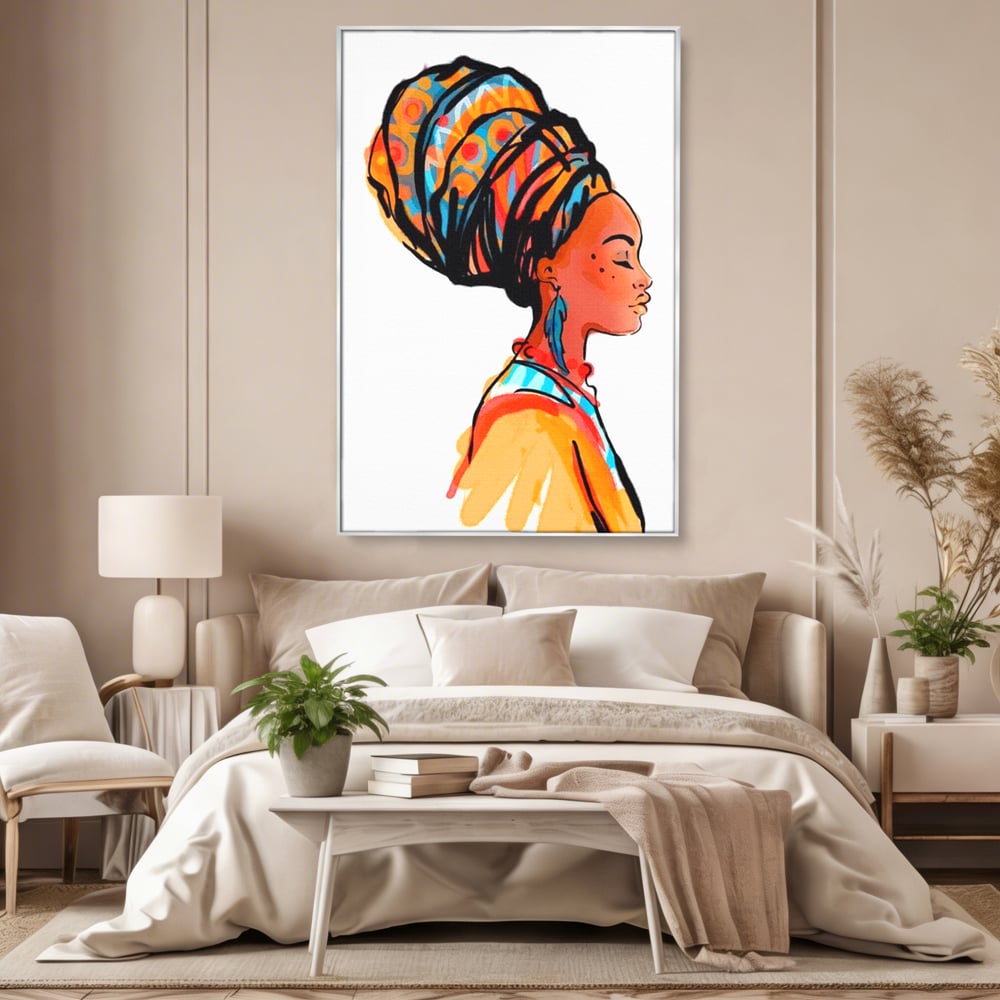 Tablou Canvas Premium, LuxCanva® G1075, Profilul Femeii Africane , Chip, Afro, Turban, Profil, Feminin, Gratie, Regalitate, Africa, Living, Dormitor