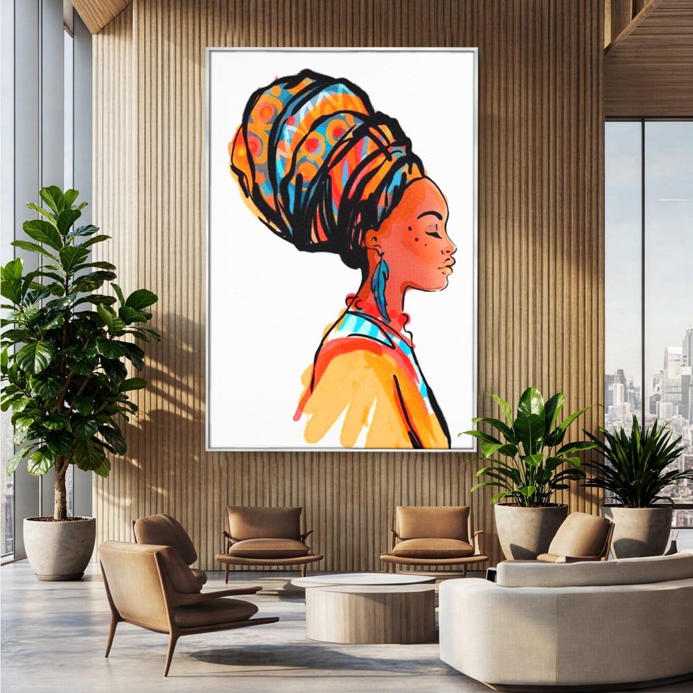 Tablou Canvas Premium, LuxCanva® G1075, Profilul Femeii Africane , Chip, Afro, Turban, Profil, Feminin, Gratie, Regalitate, Africa, Living, Dormitor