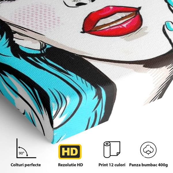 Tablou Canvas Premium, LuxCanva® G1076, Vintage Diva, Pop Art, Vintage, Buze, Rosii, Retro, Atitudine, Glamour, Arta, Urban, Living, Dormitor