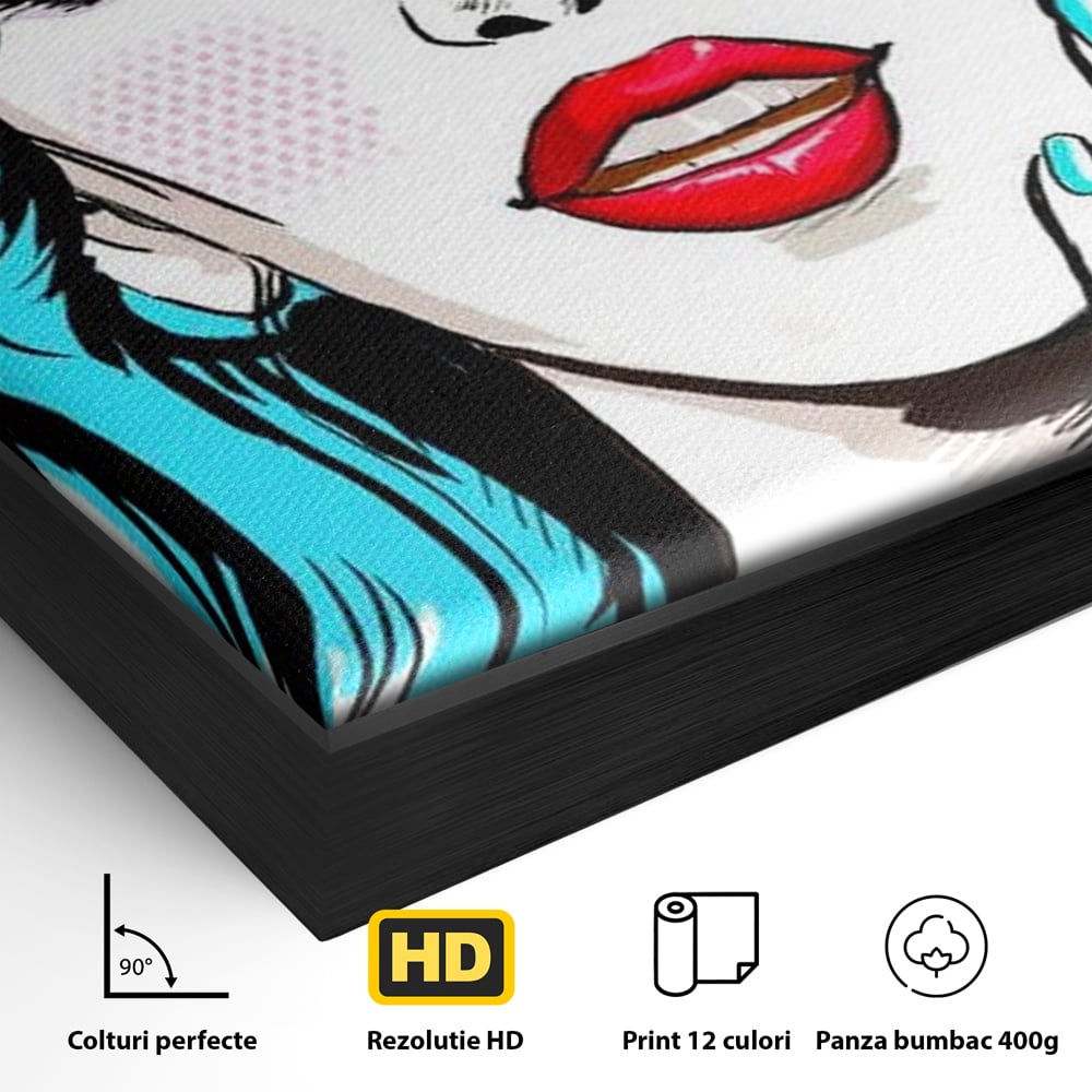 Tablou Canvas Premium, LuxCanva® G1076, Vintage Diva, Pop Art, Vintage, Buze, Rosii, Retro, Atitudine, Glamour, Arta, Urban, Living, Dormitor