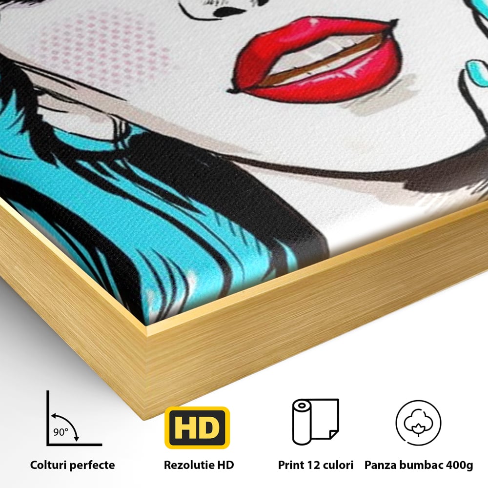 Tablou Canvas Premium, LuxCanva® G1076, Vintage Diva, Pop Art, Vintage, Buze, Rosii, Retro, Atitudine, Glamour, Arta, Urban, Living, Dormitor