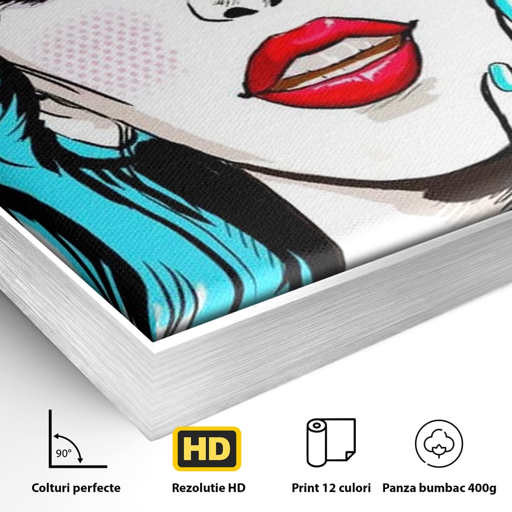 Tablou Canvas Premium, LuxCanva® G1076, Vintage Diva, Pop Art, Vintage, Buze, Rosii, Retro, Atitudine, Glamour, Arta, Urban, Living, Dormitor