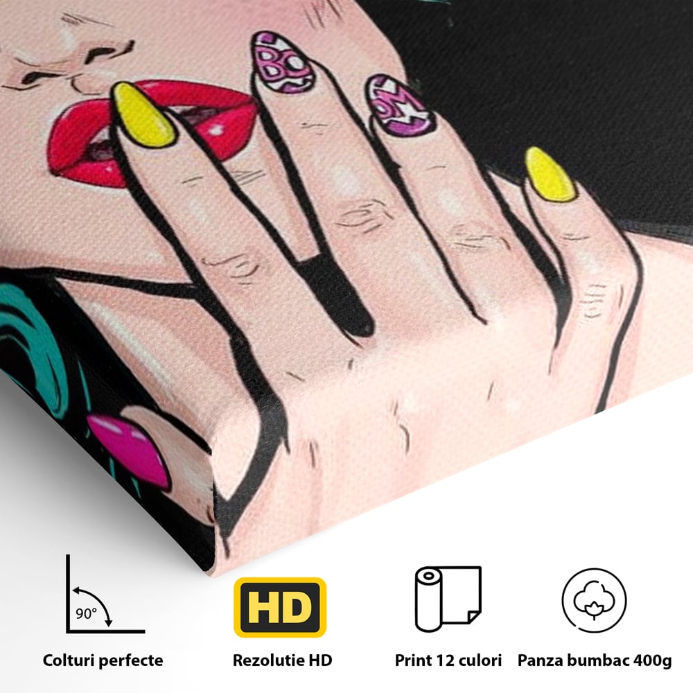 Tablou Canvas Premium, LuxCanva® G1077, Femeia Iconica, Glam, Unghii, Colorat, Surpriza, Retro, Atitudine, Pop Art, Viziune, Living, Dormitor