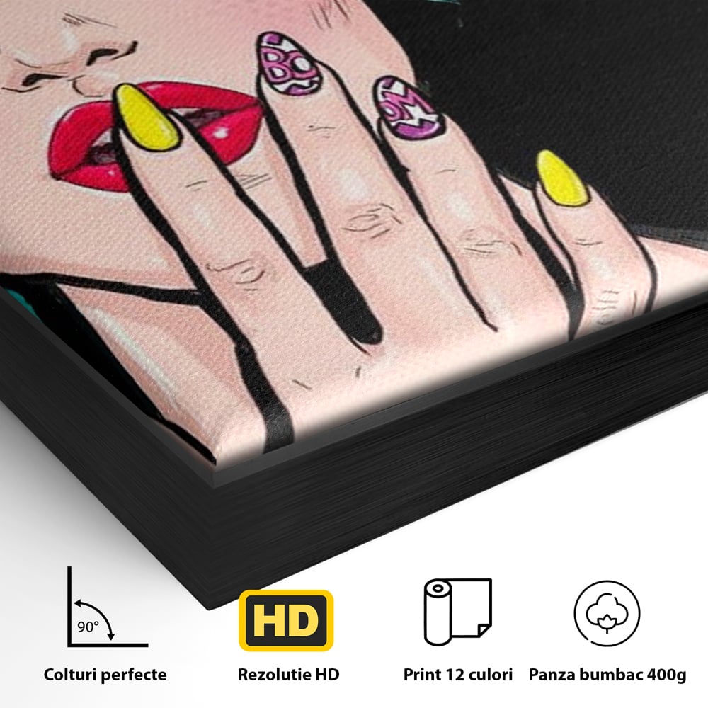 Tablou Canvas Premium, LuxCanva® G1077, Femeia Iconica, Glam, Unghii, Colorat, Surpriza, Retro, Atitudine, Pop Art, Viziune, Living, Dormitor
