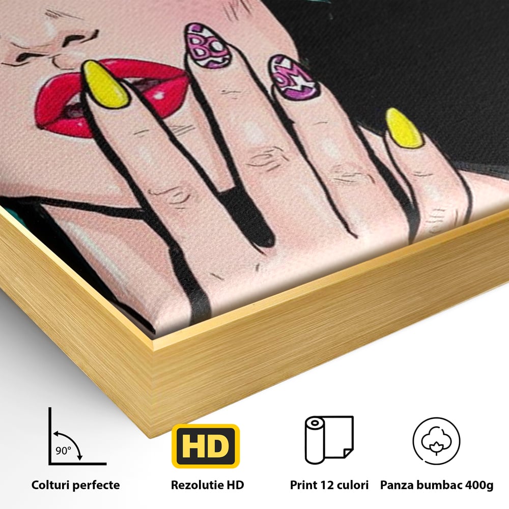 Tablou Canvas Premium, LuxCanva® G1077, Femeia Iconica, Glam, Unghii, Colorat, Surpriza, Retro, Atitudine, Pop Art, Viziune, Living, Dormitor