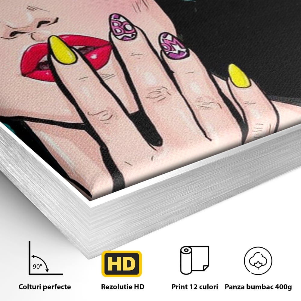 Tablou Canvas Premium, LuxCanva® G1077, Femeia Iconica, Glam, Unghii, Colorat, Surpriza, Retro, Atitudine, Pop Art, Viziune, Living, Dormitor