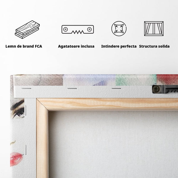 Tablou Canvas Premium, LuxCanva® G1080, Portrete in Acuarela, Femei, Chipuri, Priviri, Reflexii, Stil, Atitudine, Maiestrie, Living, Dormitor