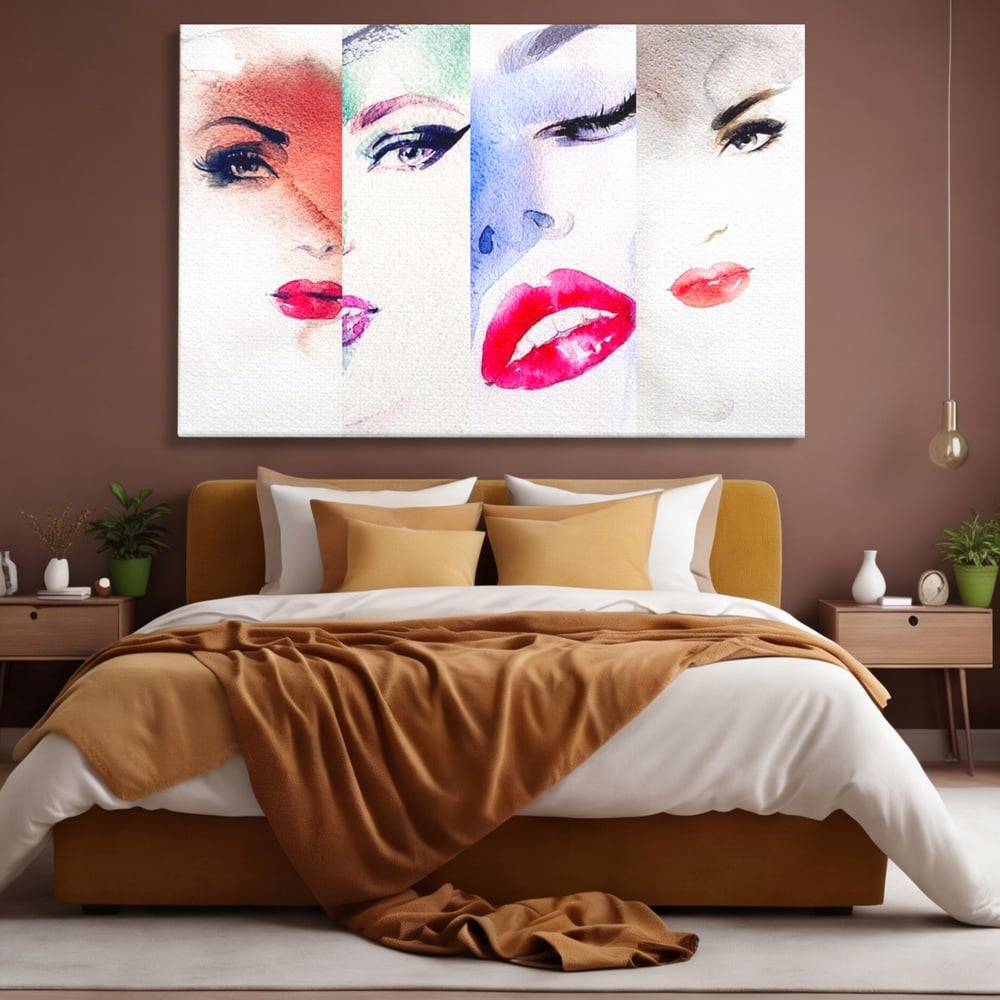 Tablou Canvas Premium, LuxCanva® G1080, Portrete in Acuarela, Femei, Chipuri, Priviri, Reflexii, Stil, Atitudine, Maiestrie, Living, Dormitor