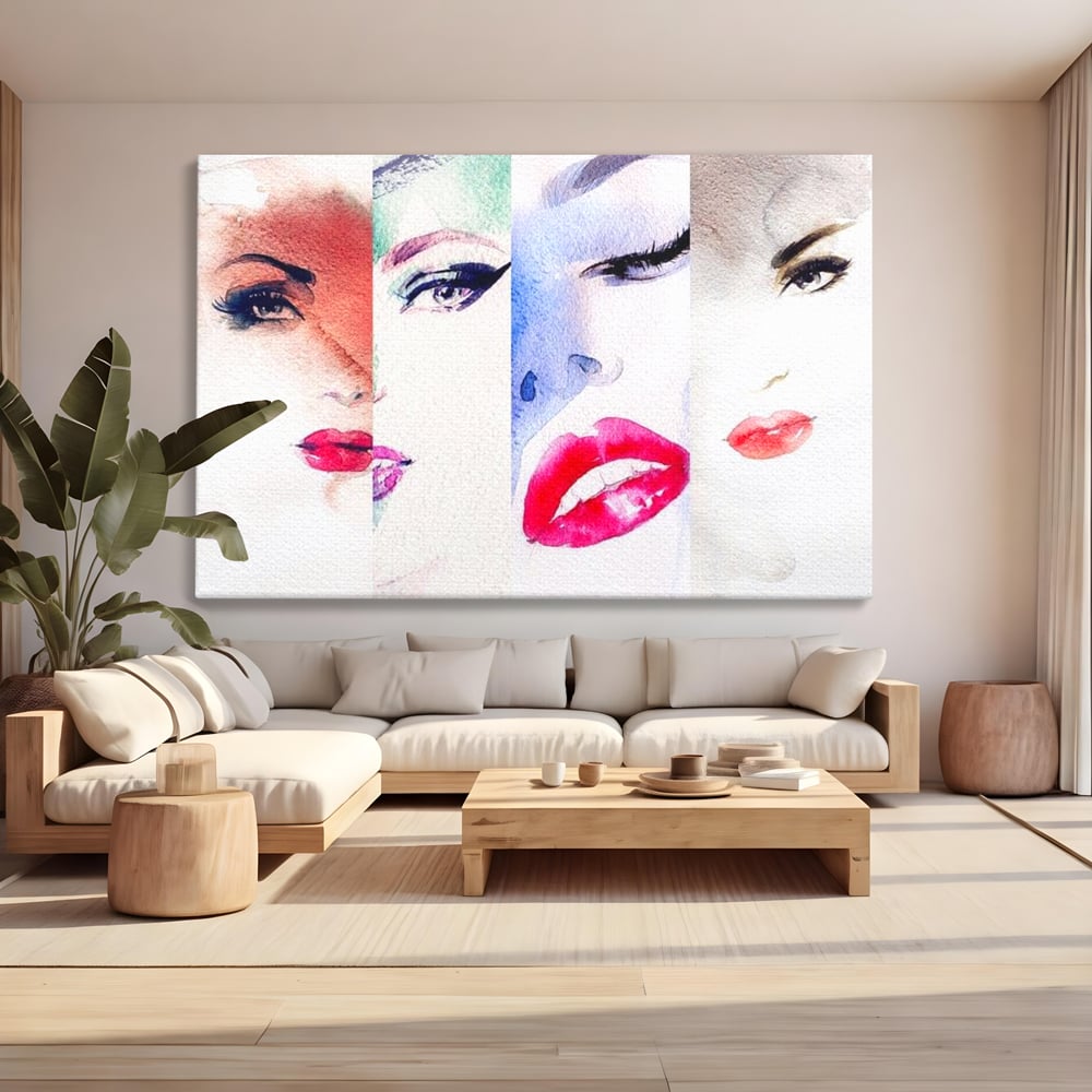 Tablou Canvas Premium, LuxCanva® G1080, Portrete in Acuarela, Femei, Chipuri, Priviri, Reflexii, Stil, Atitudine, Maiestrie, Living, Dormitor