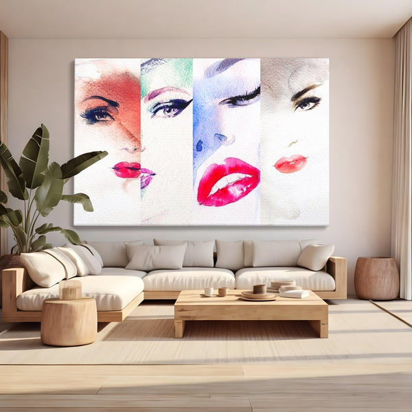 Tablou Canvas Premium, LuxCanva® G1080, Portrete in Acuarela, Femei, Chipuri, Priviri, Reflexii, Stil, Atitudine, Maiestrie, Living, Dormitor