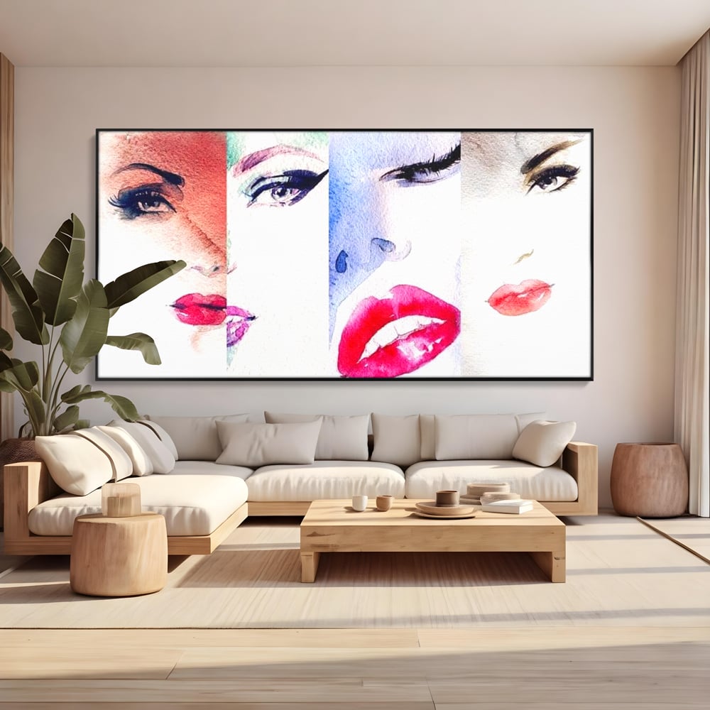 Tablou Canvas Premium, LuxCanva® G1080, Portrete in Acuarela, Femei, Chipuri, Priviri, Reflexii, Stil, Atitudine, Maiestrie, Living, Dormitor