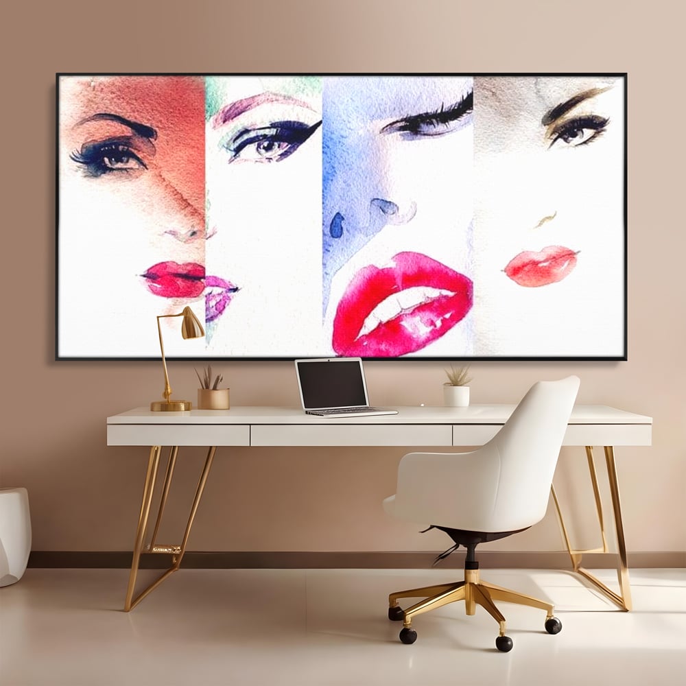 Tablou Canvas Premium, LuxCanva® G1080, Portrete in Acuarela, Femei, Chipuri, Priviri, Reflexii, Stil, Atitudine, Maiestrie, Living, Dormitor