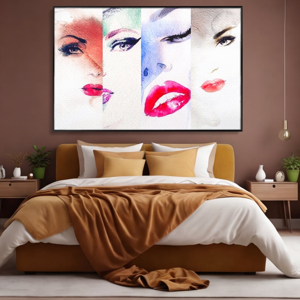 Tablou Canvas Premium, LuxCanva® G1080, Portrete in Acuarela, Femei, Chipuri, Priviri, Reflexii, Stil, Atitudine, Maiestrie, Living, Dormitor
