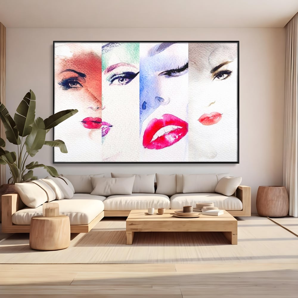 Tablou Canvas Premium, LuxCanva® G1080, Portrete in Acuarela, Femei, Chipuri, Priviri, Reflexii, Stil, Atitudine, Maiestrie, Living, Dormitor