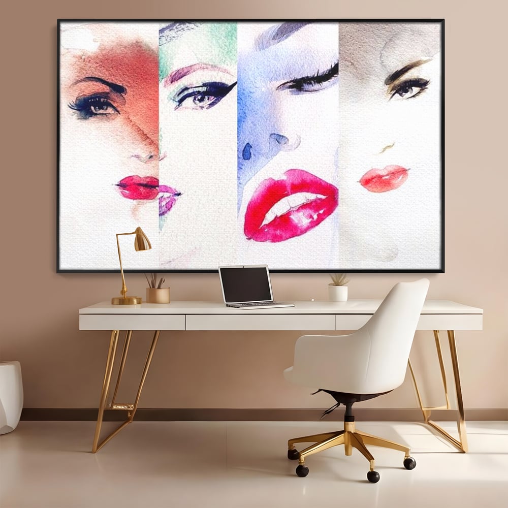 Tablou Canvas Premium, LuxCanva® G1080, Portrete in Acuarela, Femei, Chipuri, Priviri, Reflexii, Stil, Atitudine, Maiestrie, Living, Dormitor