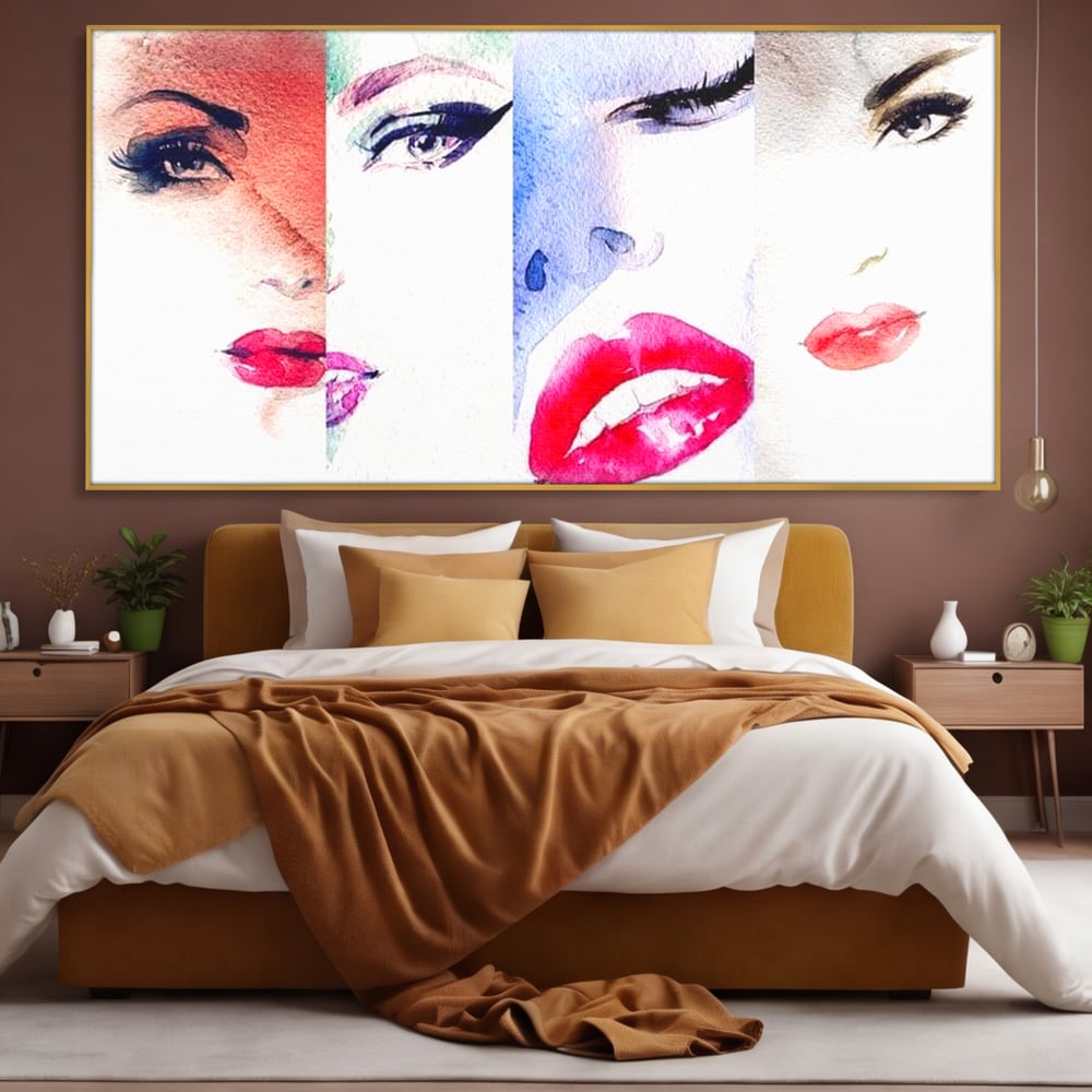Tablou Canvas Premium, LuxCanva® G1080, Portrete in Acuarela, Femei, Chipuri, Priviri, Reflexii, Stil, Atitudine, Maiestrie, Living, Dormitor
