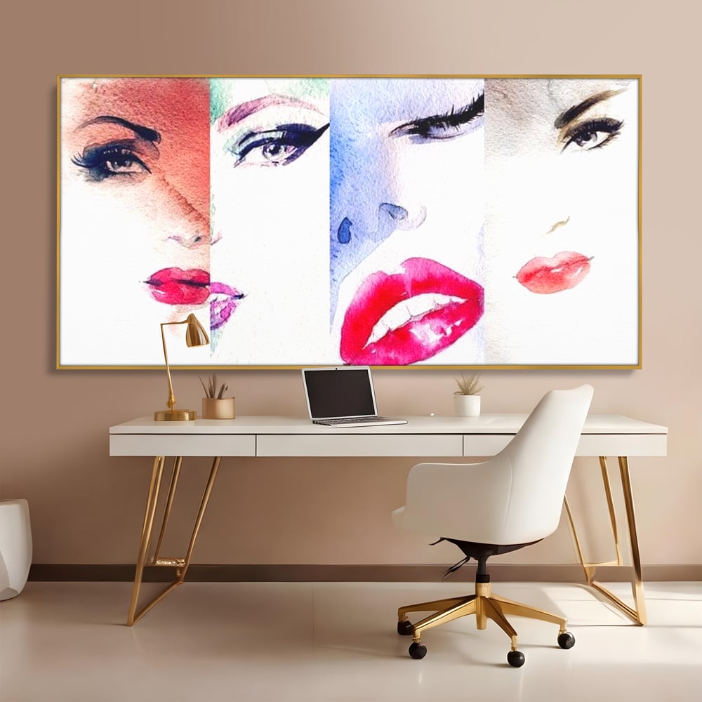 Tablou Canvas Premium, LuxCanva® G1080, Portrete in Acuarela, Femei, Chipuri, Priviri, Reflexii, Stil, Atitudine, Maiestrie, Living, Dormitor