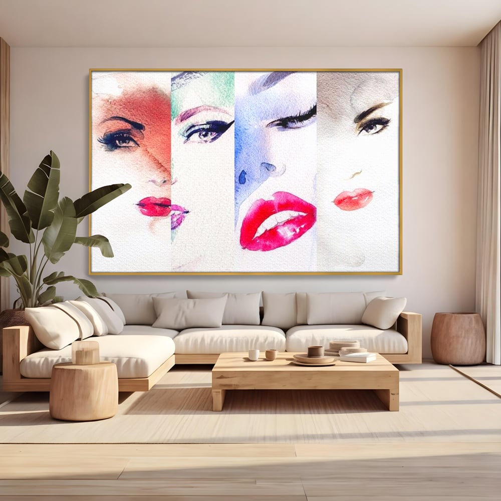 Tablou Canvas Premium, LuxCanva® G1080, Portrete in Acuarela, Femei, Chipuri, Priviri, Reflexii, Stil, Atitudine, Maiestrie, Living, Dormitor