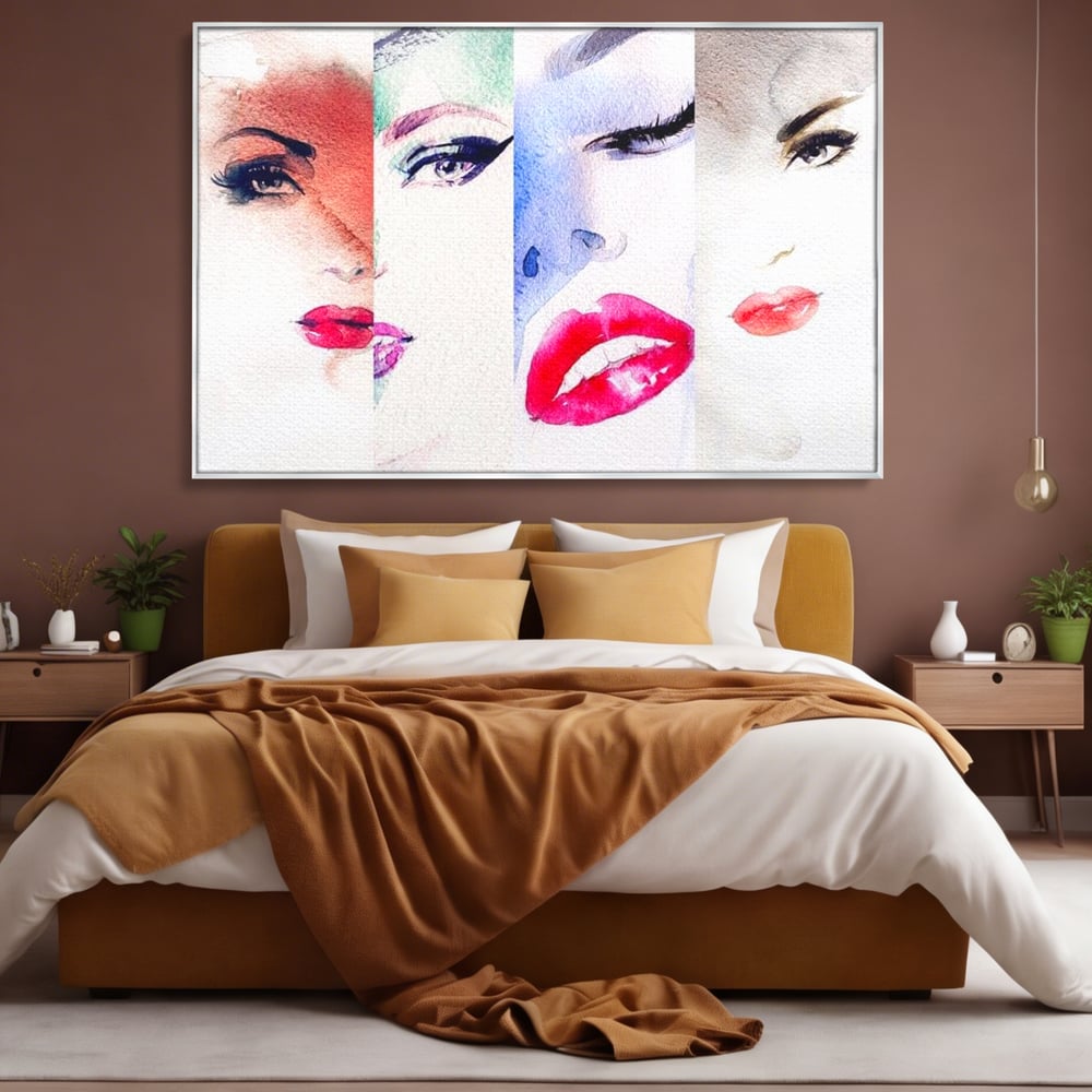 Tablou Canvas Premium, LuxCanva® G1080, Portrete in Acuarela, Femei, Chipuri, Priviri, Reflexii, Stil, Atitudine, Maiestrie, Living, Dormitor