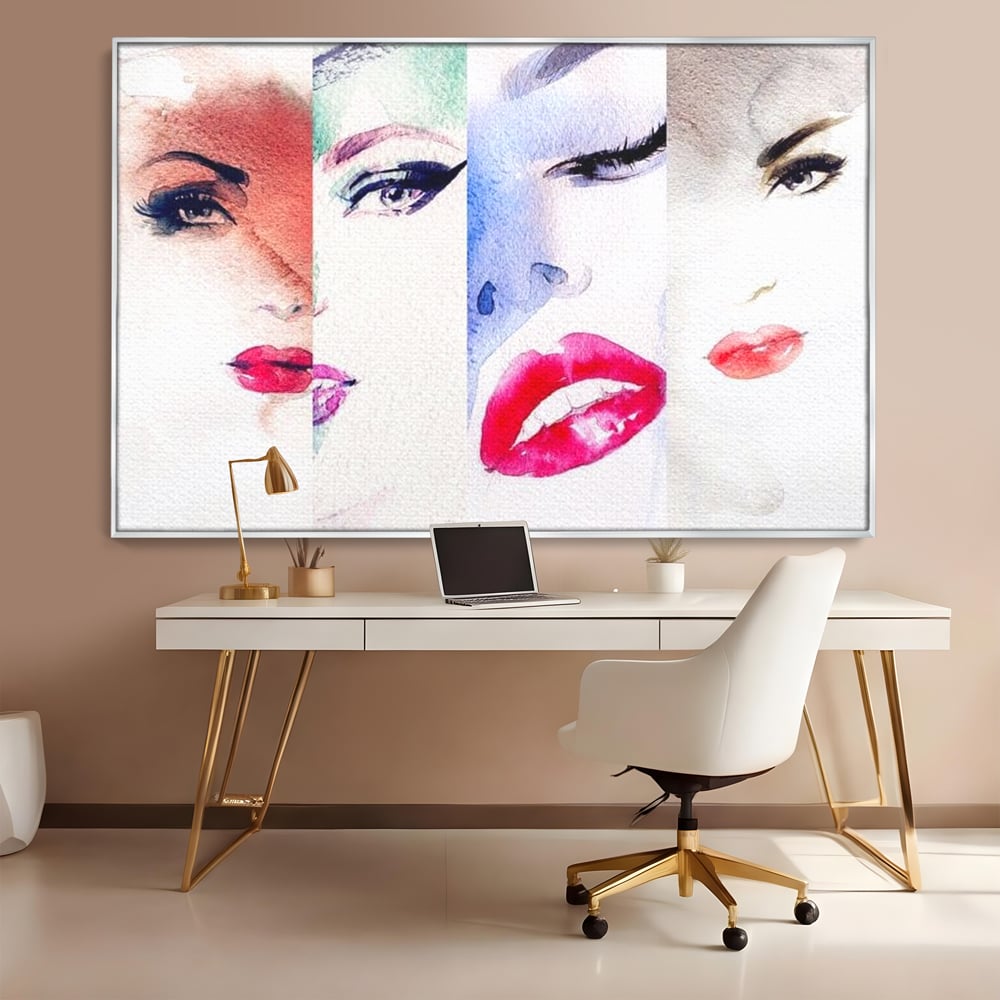 Tablou Canvas Premium, LuxCanva® G1080, Portrete in Acuarela, Femei, Chipuri, Priviri, Reflexii, Stil, Atitudine, Maiestrie, Living, Dormitor