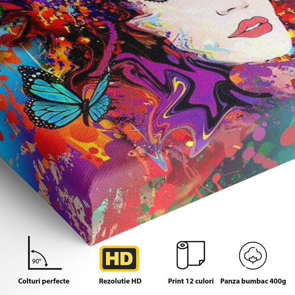 Tablou Canvas Premium, LuxCanva® G1081, Energia Creativitatii, Explozie, Culoare, Haos, Femeie, Privire, Artistic, Expozitie, Living, Dormitor