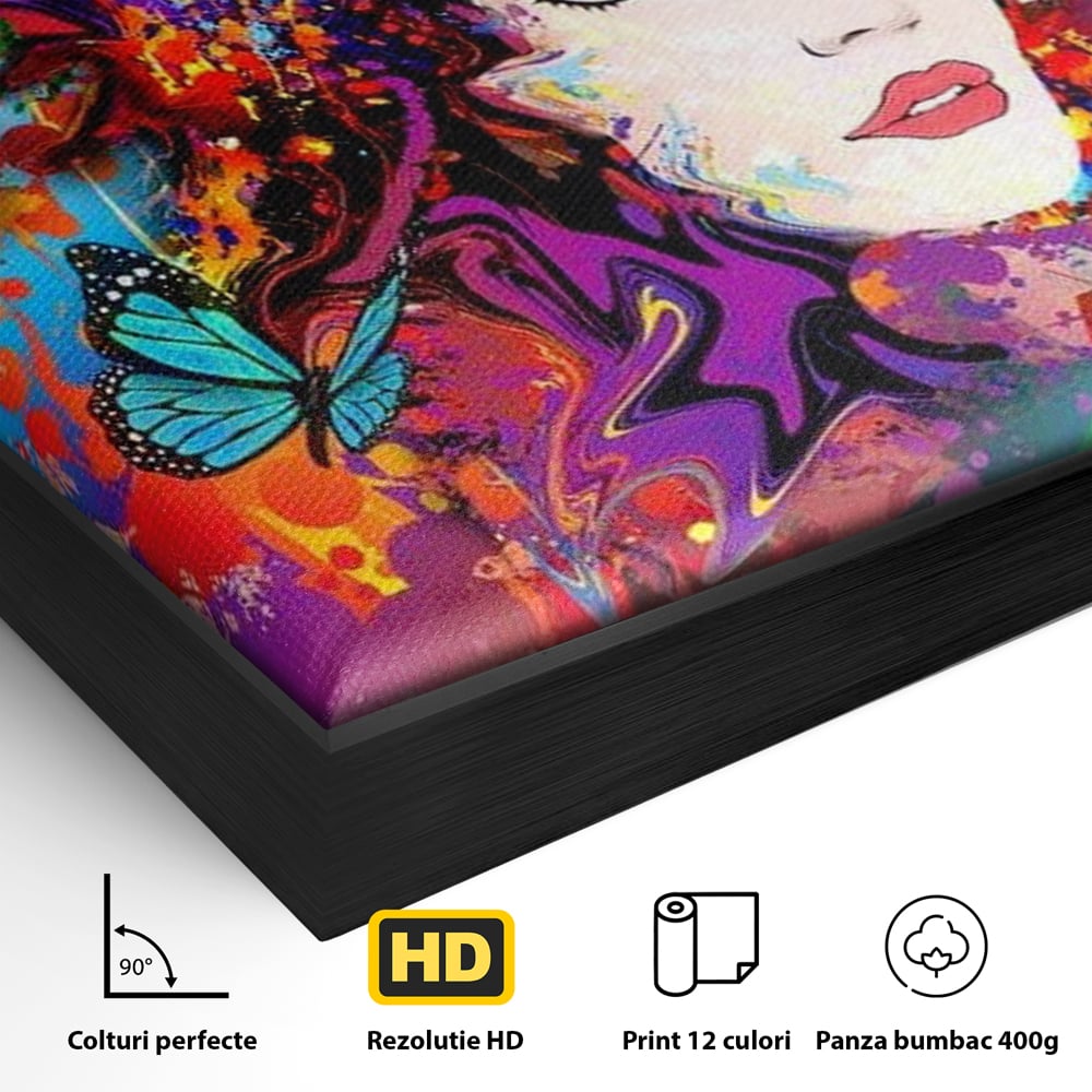 Tablou Canvas Premium, LuxCanva® G1081, Energia Creativitatii, Explozie, Culoare, Haos, Femeie, Privire, Artistic, Expozitie, Living, Dormitor