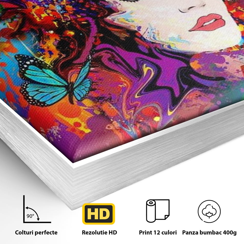 Tablou Canvas Premium, LuxCanva® G1081, Energia Creativitatii, Explozie, Culoare, Haos, Femeie, Privire, Artistic, Expozitie, Living, Dormitor