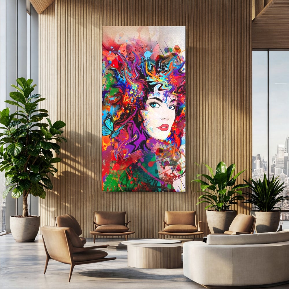 Tablou Canvas Premium, LuxCanva® G1081, Energia Creativitatii, Explozie, Culoare, Haos, Femeie, Privire, Artistic, Expozitie, Living, Dormitor