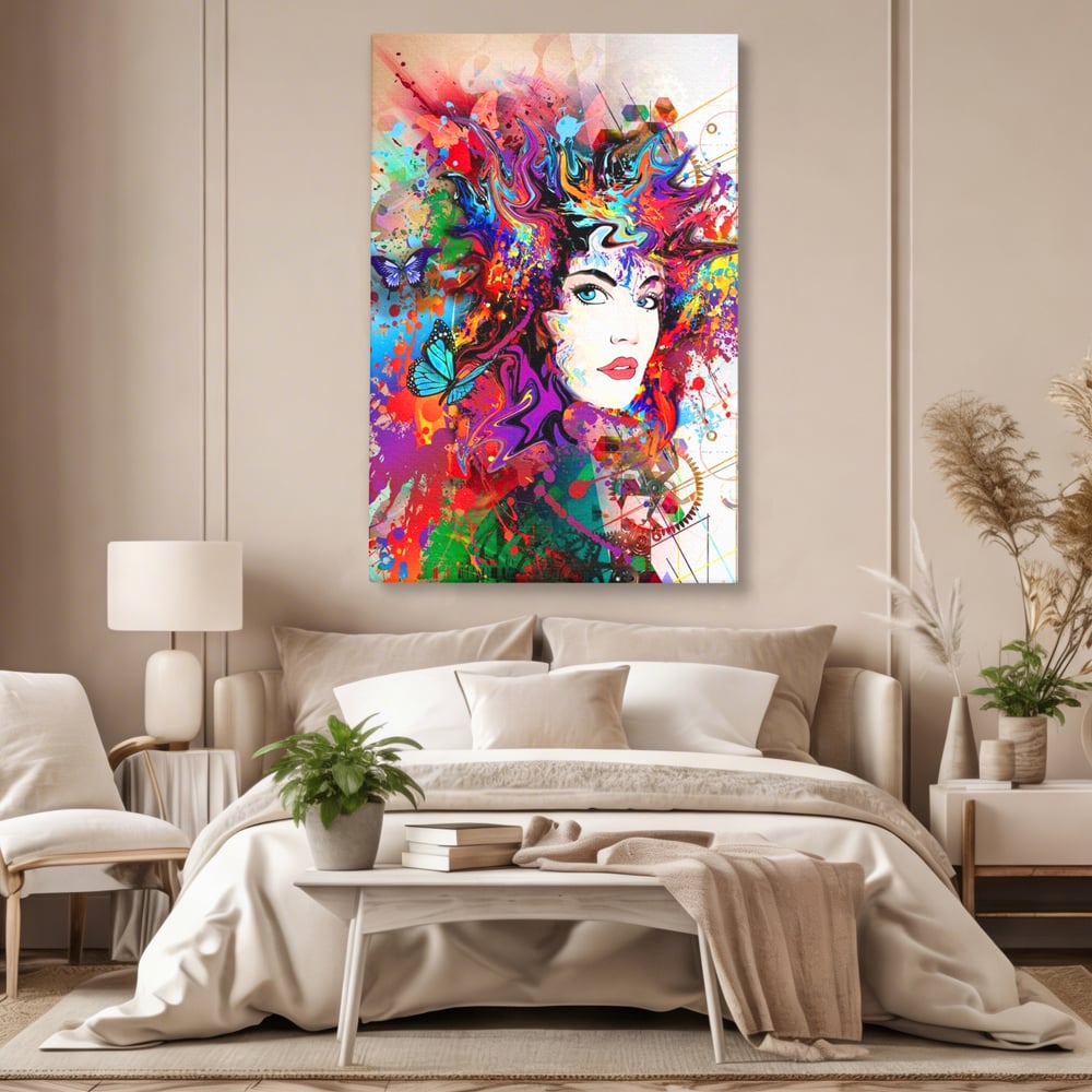 Tablou Canvas Premium, LuxCanva® G1081, Energia Creativitatii, Explozie, Culoare, Haos, Femeie, Privire, Artistic, Expozitie, Living, Dormitor