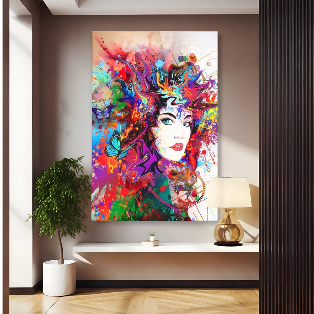 Tablou Canvas Premium, LuxCanva® G1081, Energia Creativitatii, Explozie, Culoare, Haos, Femeie, Privire, Artistic, Expozitie, Living, Dormitor