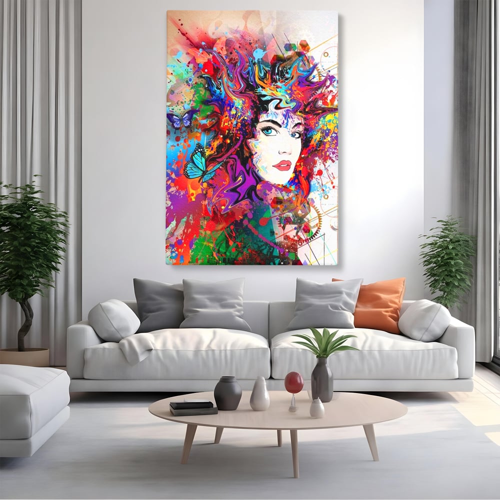 Tablou Canvas Premium, LuxCanva® G1081, Energia Creativitatii, Explozie, Culoare, Haos, Femeie, Privire, Artistic, Expozitie, Living, Dormitor