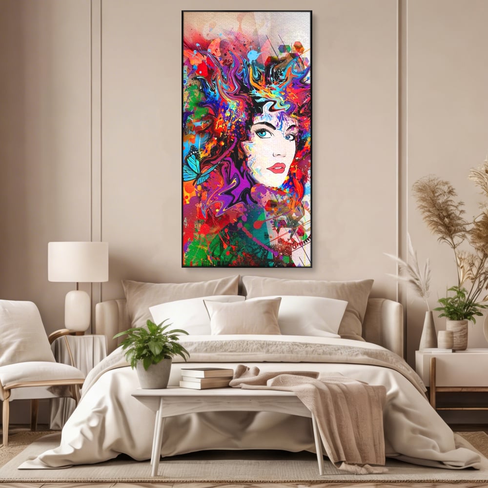 Tablou Canvas Premium, LuxCanva® G1081, Energia Creativitatii, Explozie, Culoare, Haos, Femeie, Privire, Artistic, Expozitie, Living, Dormitor