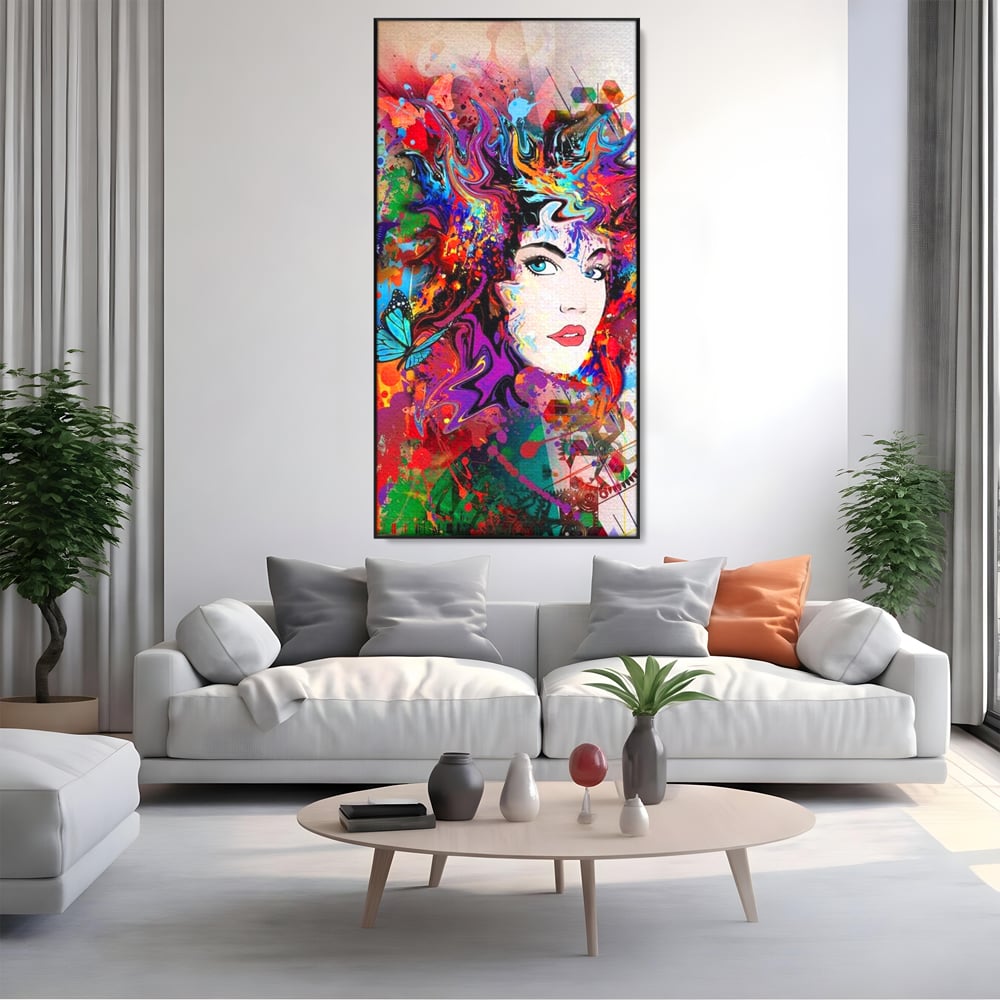 Tablou Canvas Premium, LuxCanva® G1081, Energia Creativitatii, Explozie, Culoare, Haos, Femeie, Privire, Artistic, Expozitie, Living, Dormitor