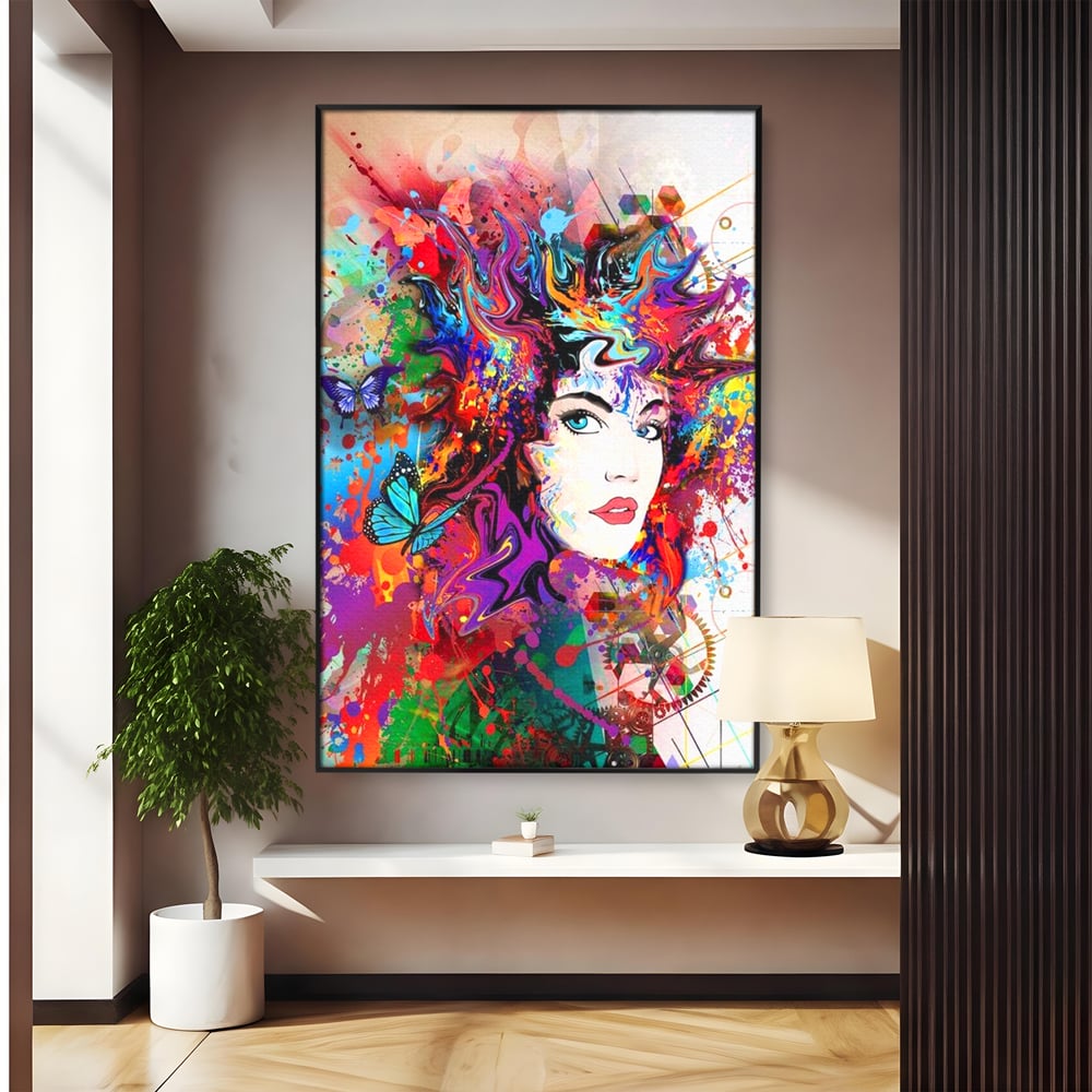 Tablou Canvas Premium, LuxCanva® G1081, Energia Creativitatii, Explozie, Culoare, Haos, Femeie, Privire, Artistic, Expozitie, Living, Dormitor