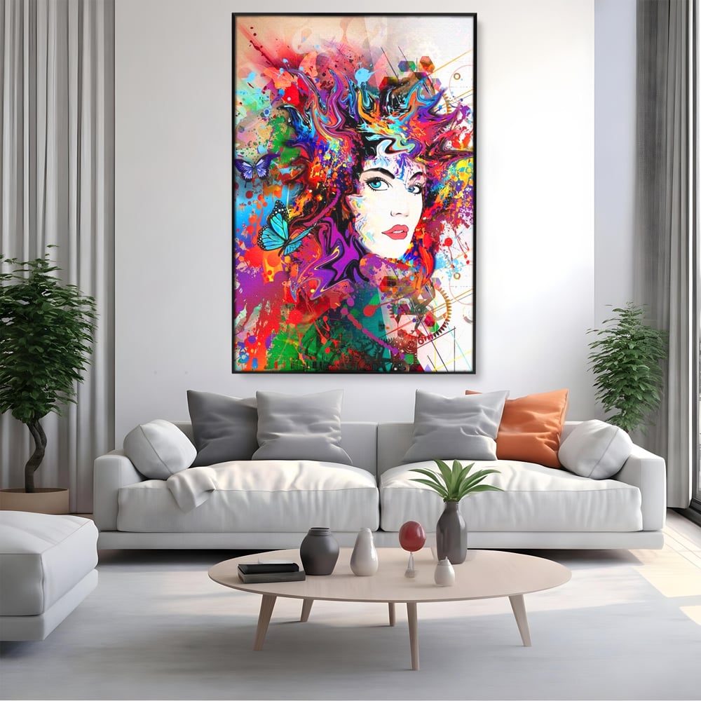 Tablou Canvas Premium, LuxCanva® G1081, Energia Creativitatii, Explozie, Culoare, Haos, Femeie, Privire, Artistic, Expozitie, Living, Dormitor