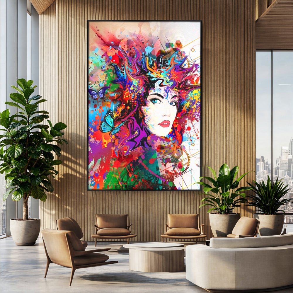 Tablou Canvas Premium, LuxCanva® G1081, Energia Creativitatii, Explozie, Culoare, Haos, Femeie, Privire, Artistic, Expozitie, Living, Dormitor