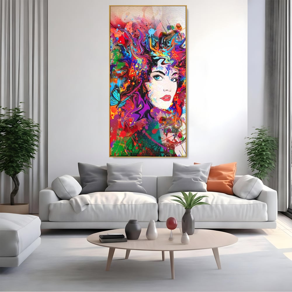 Tablou Canvas Premium, LuxCanva® G1081, Energia Creativitatii, Explozie, Culoare, Haos, Femeie, Privire, Artistic, Expozitie, Living, Dormitor