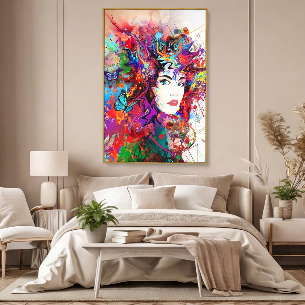 Tablou Canvas Premium, LuxCanva® G1081, Energia Creativitatii, Explozie, Culoare, Haos, Femeie, Privire, Artistic, Expozitie, Living, Dormitor