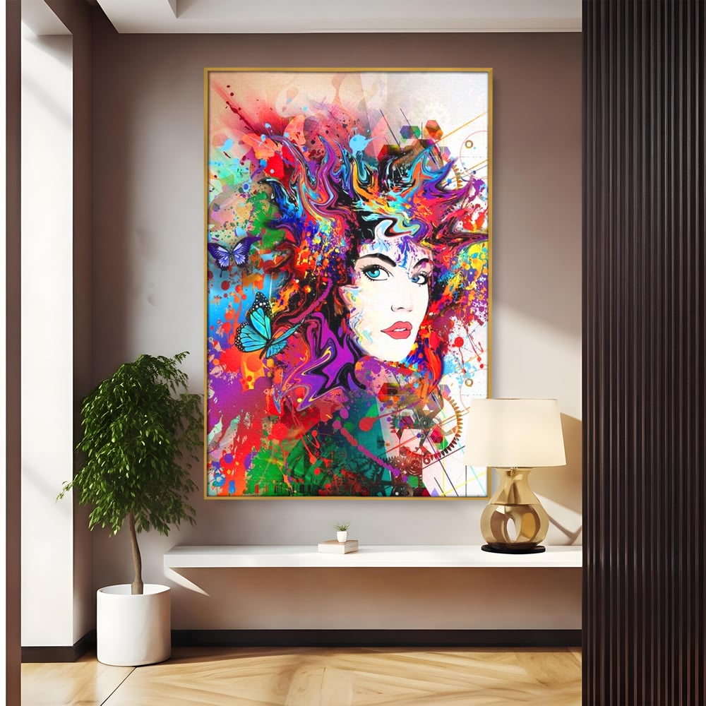 Tablou Canvas Premium, LuxCanva® G1081, Energia Creativitatii, Explozie, Culoare, Haos, Femeie, Privire, Artistic, Expozitie, Living, Dormitor