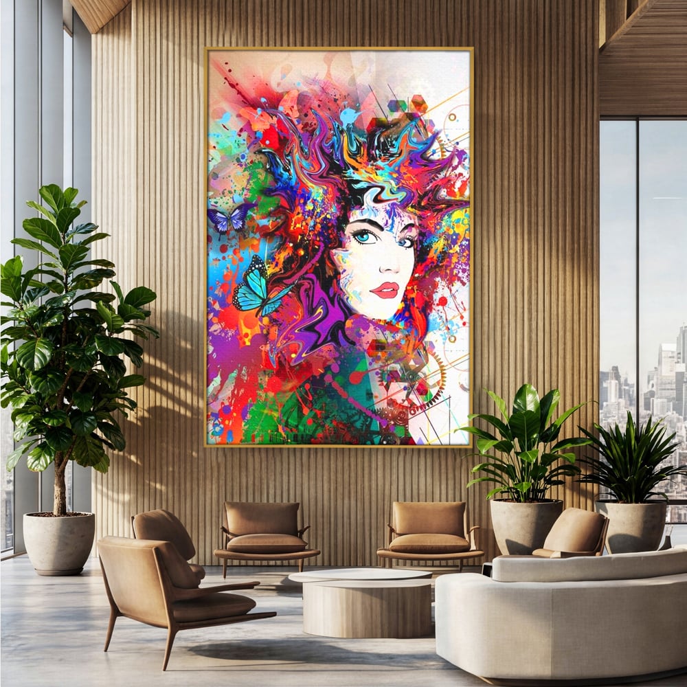 Tablou Canvas Premium, LuxCanva® G1081, Energia Creativitatii, Explozie, Culoare, Haos, Femeie, Privire, Artistic, Expozitie, Living, Dormitor