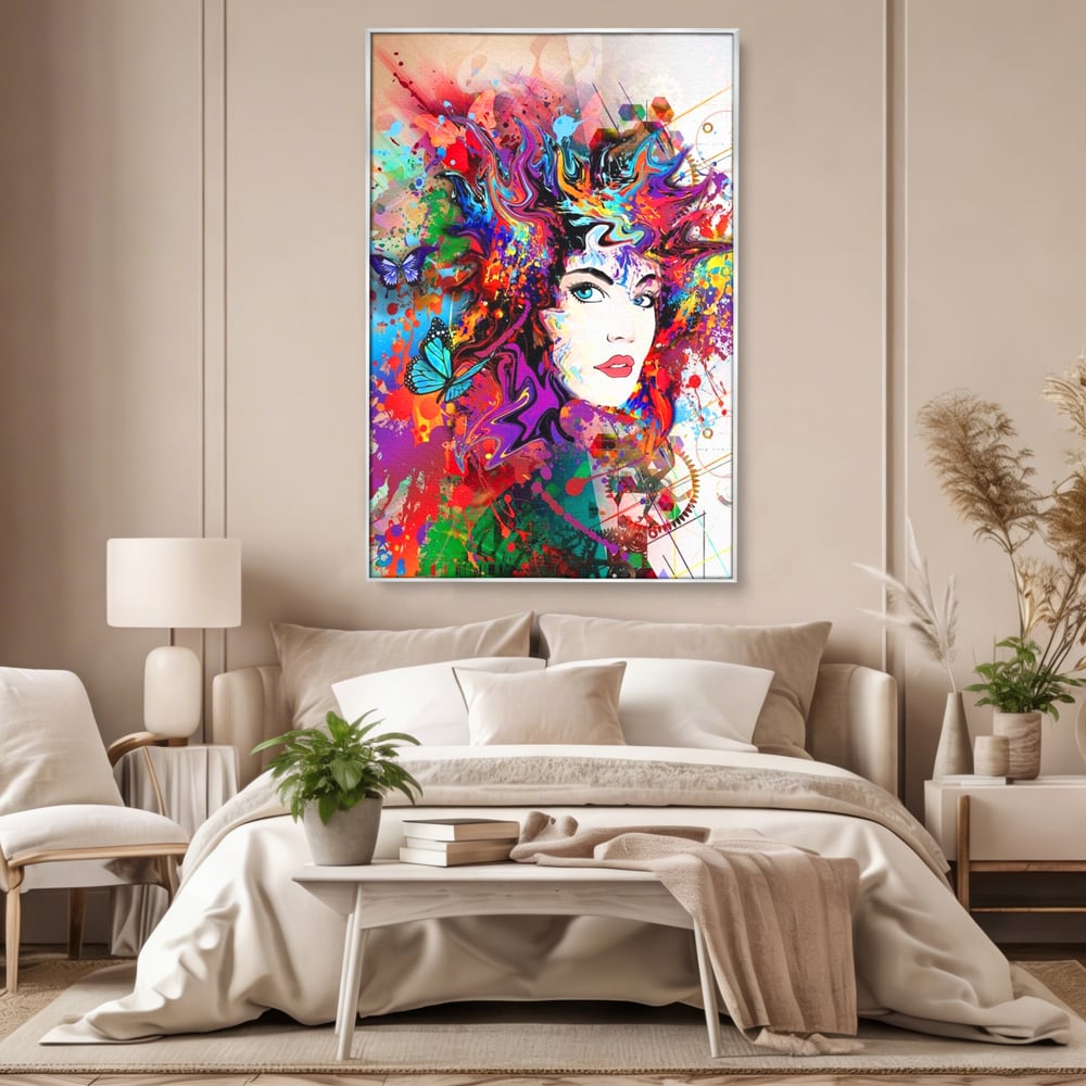 Tablou Canvas Premium, LuxCanva® G1081, Energia Creativitatii, Explozie, Culoare, Haos, Femeie, Privire, Artistic, Expozitie, Living, Dormitor